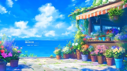 花店白云清新大海