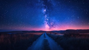 梦幻星空下的山中小径