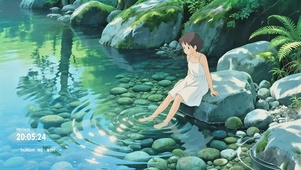 自然治愈溪边女孩