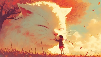 巨大的猫咪与女孩