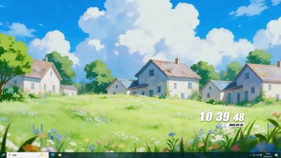 护眼白云树木房屋桌面主题