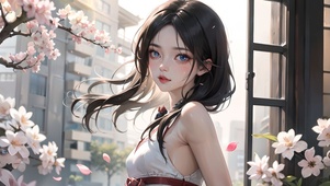 唯美门前樱花少女