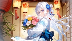 唯美白发花束少女