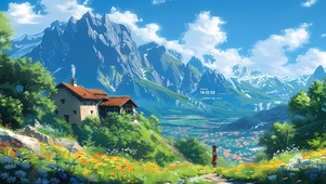 4k蓝天下小屋