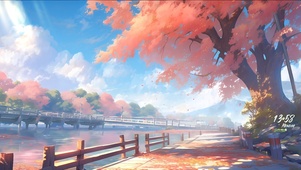 河边樱花树