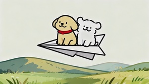 可爱自由飞翔线条小狗