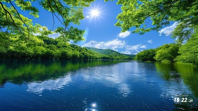 治愈护眼绿树湖景