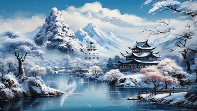 4K唯美古风仙境雪景