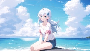 AI-白发海边少女