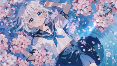 可爱樱花湖少女