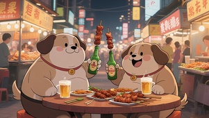 卡通狗狗吃串串