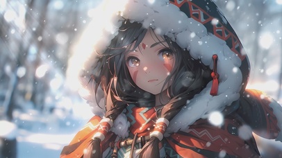 游牧の雪中少女