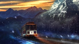 雪山铁轨列车
