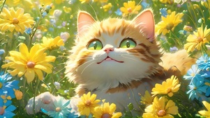 花丛中的可爱小猫