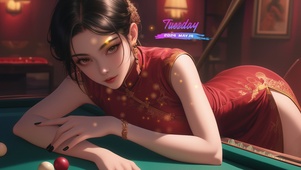 台球桌上的女生