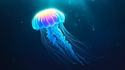 简约唯美梦幻炫彩水母手绘画