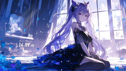 唯美窗边蓝发少女