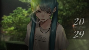 窗外吸烟的少女