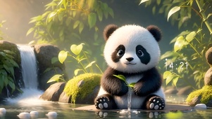 溪水边小熊猫