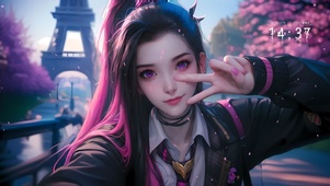 湖边樱花时尚美女