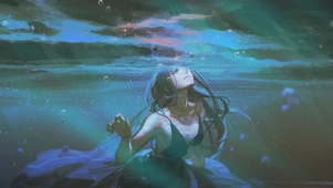 唯美治愈潜水的动漫美少女插画