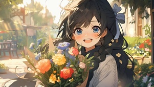 手捧花可爱女孩	