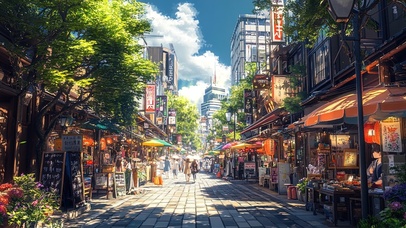 清爽夏日里的街道景色