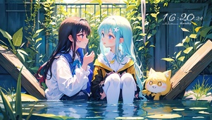 清新可爱水塘少女