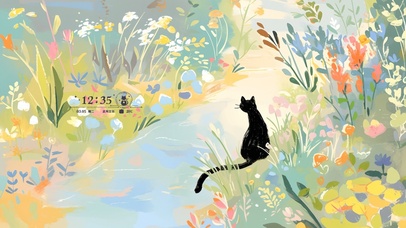 治愈插画小黑猫