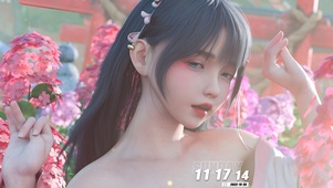 粉色花丛美女