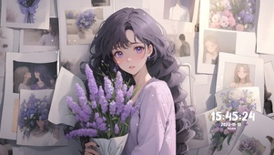 紫发捧花女孩