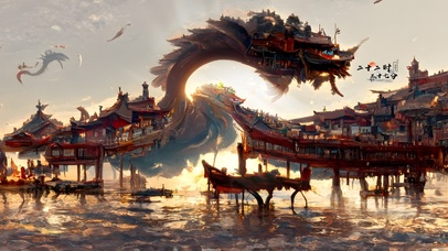 4k 中国风神龙船