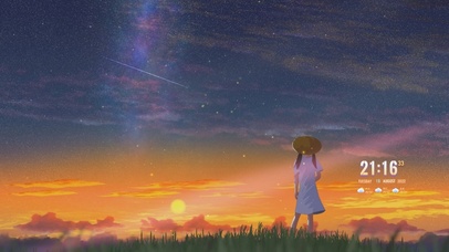 4K治愈插画夕阳落日
