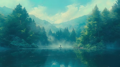 绿色护眼山林湖泊