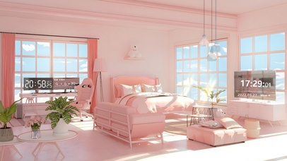 4K唯美清新粉红女生房间