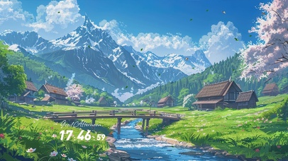 护眼蓝天白云树木河流