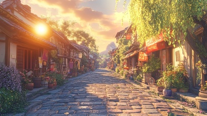 古镇唯美朝阳风景