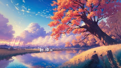 小清新海边枫叶飘落