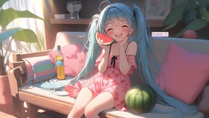 沙发上西瓜女孩