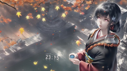 4k 唯美枫叶清酒少女