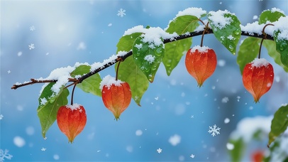 雪中护眼灯笼花枝