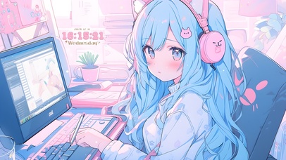 清纯蓝发电竞少女