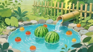 清新夏日水池