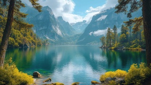 山湖如镜，林染秋光