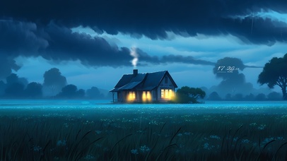 唯美 夜雨花海小屋