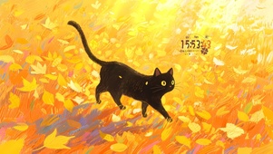 银杏树下黑猫