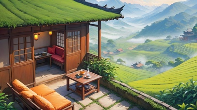 清晨山中茶田小屋