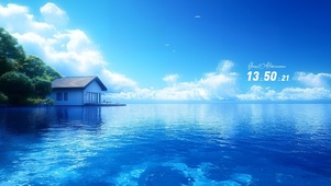 清新蓝天海边小屋