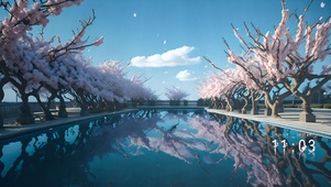 4k-湖边樱花树（治愈）
