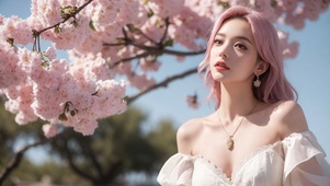 樱花树下的美女